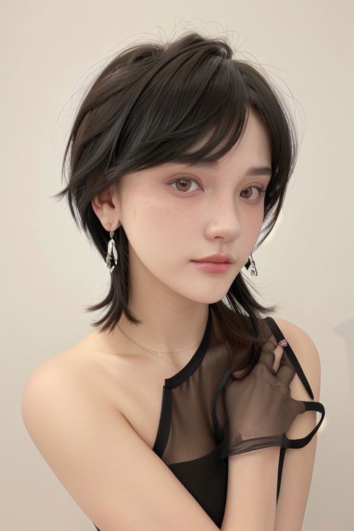 A woman with a black top and earrings posing for a picture - SeaArt AI