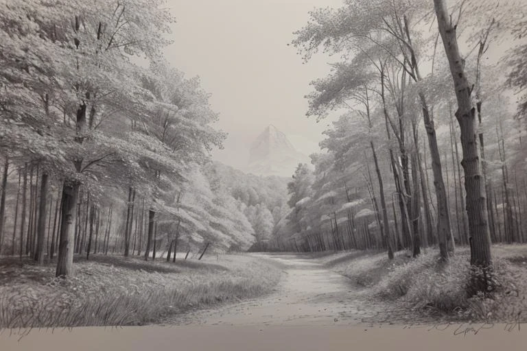 forest, hand-drawn art, monochrome, Unpainted, <lora:mylora_shouhui:0.6>