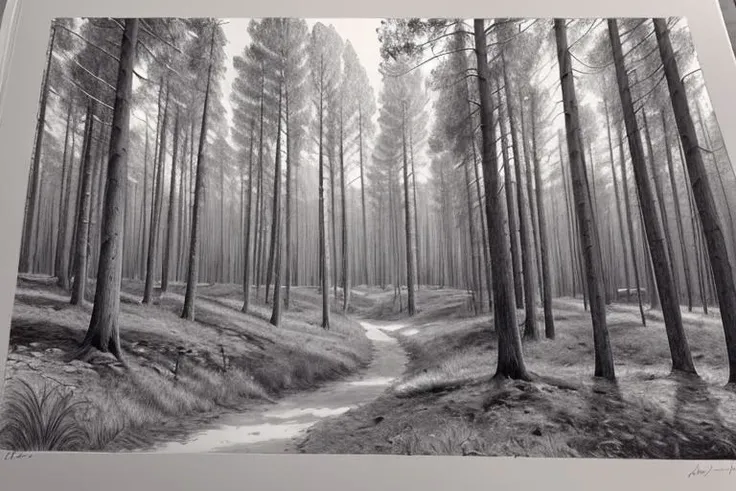 forest, hand-drawn art, monochrome, Unpainted, <lora:mylora_shouhui:0.6>