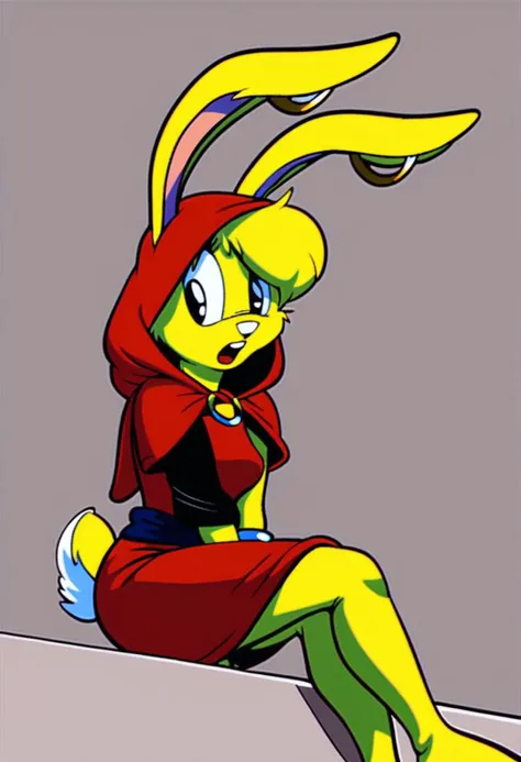 score_9, score_8_up, score_7_up, score_6_up, score_5_up, score_4_up, retro artstyle, BREAK 
LoriJackRabbitPXL, rabbit girl,1girl, solo, jewelry, dress, earrings, animal ears, red dress, sitting, bracelet, colored skin,rabbit ears, hood, open mouth, hoop earrings
<lora:lorijackrabbit-v1:0.9>