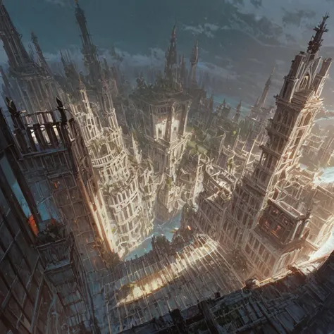 score_9, score_8_up, score_7_up, masterpiece, excellent quality, NewTokyoWoodblock, far from above, ancient medieval city, small buildings, towers, walls, ocean around city, waves crashing against walls, hole in the middle of the city, darkness and eerie glow from hole, dark feeling, novuschroma38 style