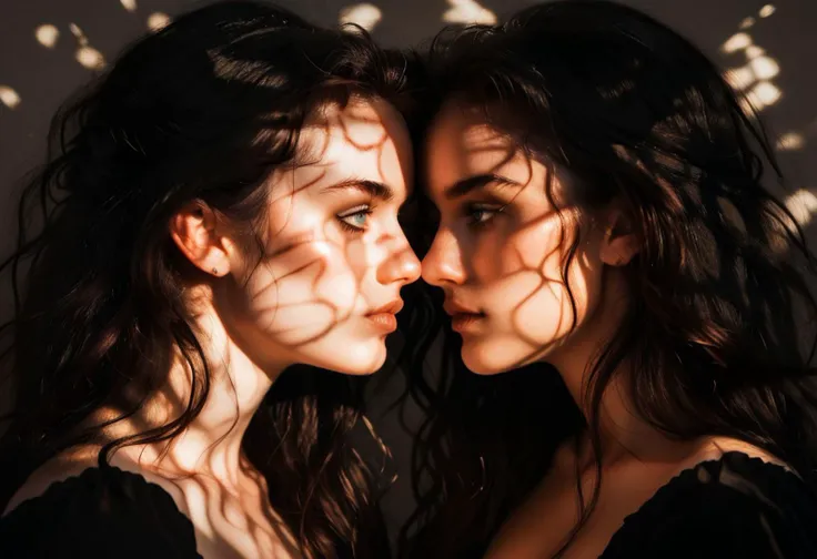 score_9, score_8_up, score_7_up, score_6_up, 2girls, looking longingly at each other, expressive eyes, lesbian attraction, suggestive looks, beautiful, eye-shadow, long hair, gothic style, atmospheric, dappled moonlight, silver light shafts, 18th century manor house dimly lit in background, portrait, cool color palette, s1_dram