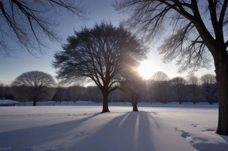 The apple tree, In the rays of the sun, winter, snow