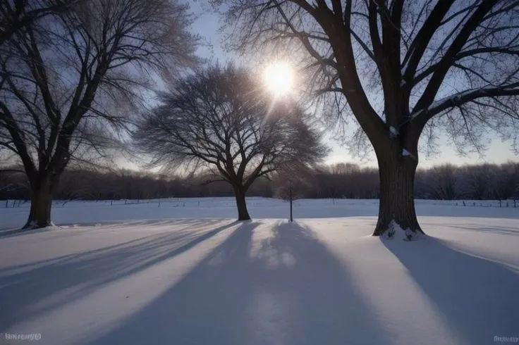 The apple tree, In the rays of the sun, winter, snow