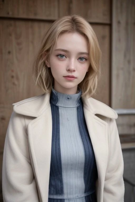 realism, super realistic photo, fashion magazine photo, stylish autumn outfit, cute girl with blonde hair, short hair, blue eyes, coat, autumn clothes, autumn, autumn city, highly detailed portrait, high quality, 34K uhd, masterpiece, high detail, 8k, intricate, detailed, high resolution, high res, high quality, photorealism, highly detailed, Extremely high-resolution details, fine texture