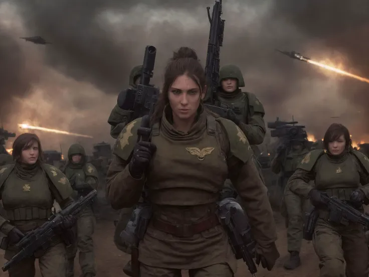1girl, close shot professional photo of a woman, sharp focus, detailed skin texture, detailed eyes, detailed hair, <lyco:warhammer 40k imperial guardsman:.7>, rifle, sword, laser gun, red military uniform, collar, soldier, astra militarum, imperial guard, warhammer, wh40k, nicoleclitman, black hair, background is a massive cityscape, battle, fighting, combat, huge explosion in the background, the distant future, 1969, color photo, <lyco:spacemarine:.3> <lyco:epiNoiseoffset_v2:1.0>