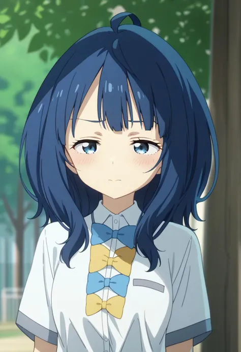 score_9, score_8_up, score_7_up, score_6_up, anime,
BREAK
anna yanami,anime screencap,1girl,solo,medium hair,school uniform,shirt,ahoge,bow,bowtie