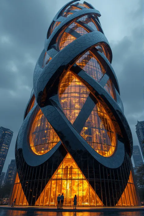 Imagine a futuristic skyscraper whose entire form is inspired by the swirling dynamics of a galaxy. The building’s structure spirals upwards, with a twisting facade that captures the motion and energy of a cosmic storm. The design utilizes parametric principles to create a seamless flow of curves and angles, resulting in a form that appears to be in perpetual motion.
The core of the building is centered around a massive cylindrical atrium, representing the "galactic eye." This central space is enclosed by glass, featuring an abstract, high-contrast design in black and yellow that mimics the swirling patterns of a stormy galaxy, with vibrant lightning-like elements arcing through the space.
Surrounding this central atrium, the exterior facade is composed of parametric panels made from reflective glass and metal. These panels are designed to twist and turn around the building, forming a dynamic, spiral pattern that mirrors the swirling energy of the galaxy within. The parametric design allows for a fluid, organic flow of materials, creating a harmonious blend of structure and aesthetics.
As the building ascends, the spiral tightens, and the panels begin to shift in orientation, creating a visual effect of the skyscraper being drawn upward by an unseen force. The facade's reflective surfaces capture and distort light, adding to the sense of movement and energy. At night, integrated LED lighting within the panels illuminates the spiral, casting a yellow and black glow that makes the building a striking feature of the skyline.
Outcome:
This skyscraper embodies the essence of a cosmic force, using parametric design to create a structure that is both architecturally advanced and visually mesmerizing. The building stands as a testament to the power of dynamic design,