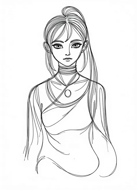 one line drawing, female popo, inventor,shaman, choker