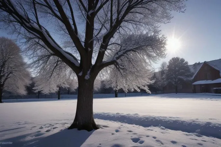 The apple tree, In the rays of the sun, winter, snow