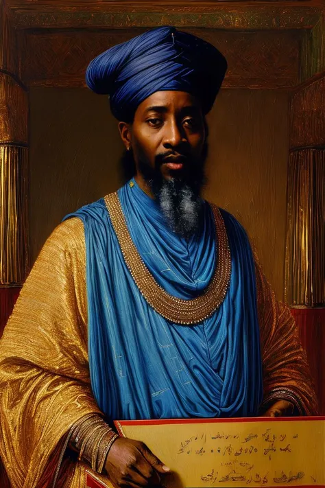 (distant view:1.3),(award-winning painting:1.3), (8k, best quality:1.3), (realistic painting:1.1), A gorgeous and intricate painting, fine art, portrait of mansa musa
<lora:detailmaker:0.35> <lora:add_detail:0.75>, <lora:Rembrandt:1.0>