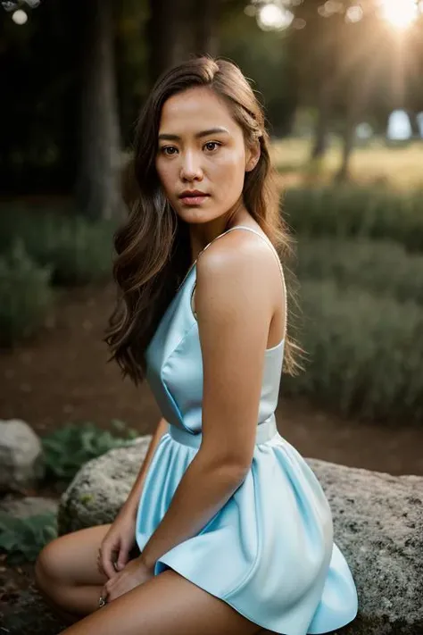 Realistic photo of a beautiful p0mkl3m-v1 woman, 1girl, solo, long hair, looking at viewer, skirt, blonde hair, dress, sitting, mole, lips, mole under mouth, realistic, mole on cheek, soft lighting, professional Photography, Photorealistic, detailed, RAW, analog, sharp focus, 8k, HD, DSLR, high quality, Fujifilm XT3, film grain, award winning, masterpiece<lora:p0mkl3m-v1:1.0>