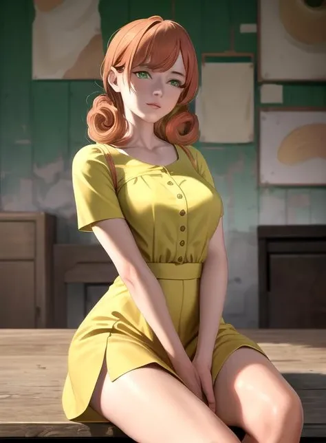 best quality, (masterpiece),(ultra-detailed), (high quality), (high resolution), <lora:penny-10:0.7>, penny, yellow dress, green eyes,