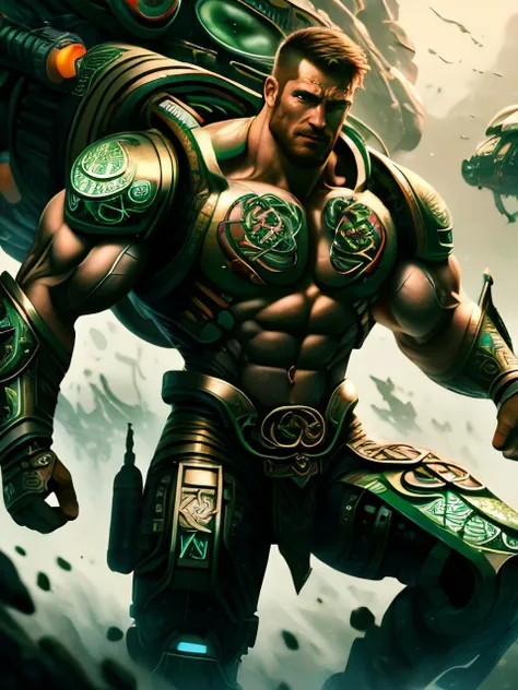 (CeltPunkAI:1.25), (scifi:1.25), (one male).
Very detailed masculine face, heroic, detailed realistic open eyes, (muscular:1.5), narrow waist, (long hair), (slight smile).
detailed, intricate. Cyborg. (shirtless) (topless male), boots.
Realistic, photoreal, High contrast, high saturation, highly detailed, high quality, masterpiece, volumetric light, vibrant colors, bokeh, depth of field.
<lora:BeautifulEyes:0.9>
<lora:CeltPunkAI:0.9>