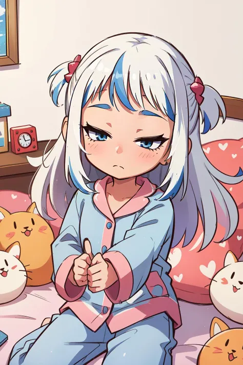 (masterpiece, best quality), intricate details,
1girl, <lora:gawr_gura:0.8> gawr gura, white hair, hair ornaments,two side up, streaked hair,blue eyes
<lora:pajamas-10:0.8> pink pajamas, sleepy, laying on bed, bedroom, <lora:sleepy_v100:0.8>
