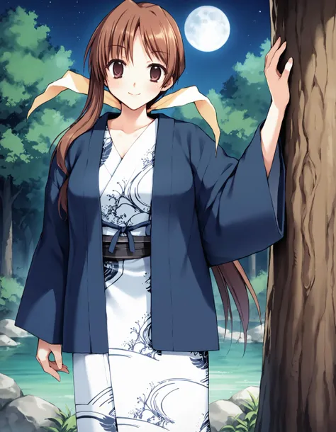 score_9, score_8_up, score_7_up, score_6_up, score_5_up, score_4_up, source_anime
BREAK
misaki_olis, 1girl, solo, brown hair, asymmetrical hair, low ponytail, hair bow, brown eyes, bath yukata, blue jacket, looking at viewer, smile, against tree
BREAK
tree, nature, night, night sky, starry sky, moon, outdoors
<lora:Misaki_BokuNoKanojoWaGatenkei_PonyXL_v1:1>