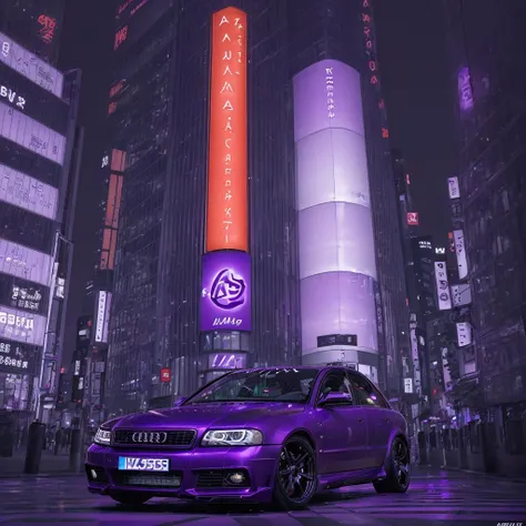 <lora:Audi_A4_B5:1> Breathtaking shot of a (matte violet a4b5), in shibuya, at night, highly detailed, long shot, dynamic angle, award-winning, professional