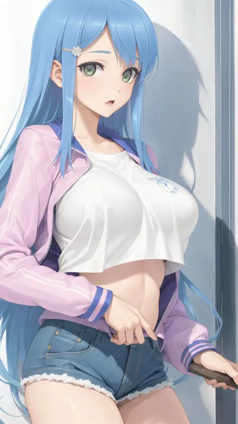 1girl, solo, Sawatari Shizuku, (((((aqua jacket)), cutoff jeans, crop top))),
<lora:Sawatari Shizuku-1-000016:0.5>