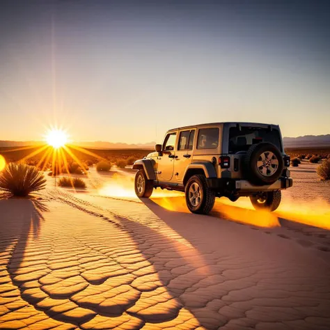 jeep Nevada desert sundown sunflare