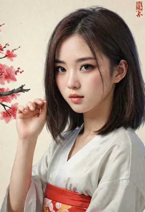 2k,a girl, illustration , portrait ,,Asia,Japanese