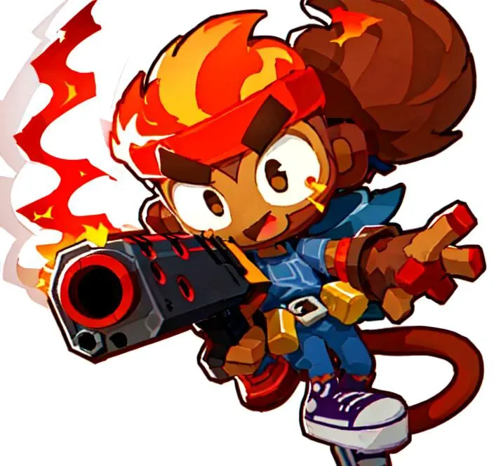 <lora:BTD6STYLELORA:0.9>,
cartoon, best quality, masterpiece , (flat shading), (simple background), (white background),
1girl,solo, looking at viewer, smile, open mouth, brown hair, shirt, gloves, holding, brown eyes, tail, full body, weapon, :d, multicolored hair (fire hair), shoes, sleeveless, belt, pants, holding weapon, vest, v-shaped eyebrows, gun, cosplay, headband, transparent background, dark-skinned male, blue shirt, sneakers, holding gun, red headwear, brown gloves, handgun, outline, blue pants, white outline, aiming at viewer