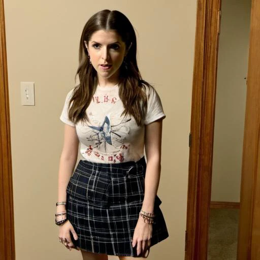 <lora:annakendrick:1>4nn4, Anna Kendrick, 1girl, skirt, jewelry, shirt, long hair, holding, solo, standing, bracelet, indoors, earrings, black hair, realistic, ring, bag, looking at viewer, full body, brown hair