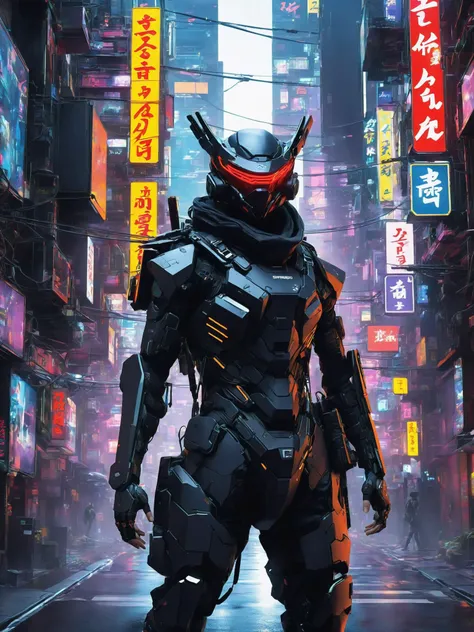 A Shinobi courier, equipped with cybernetic enhancements, navigates the labyrinthine streets of a bustling futuristic megalopolis. Clad in an adaptive suit that mimics urban camouflage, they traverse between towering skyscrapers and neon-lit alleyways, delivering encrypted messages in a high-tech underground network. Their stealthy movements pay homage to ancient ninja techniques, now adapted to the demands of a hyper-connected cyber world., <lora:ByteBlade:1>