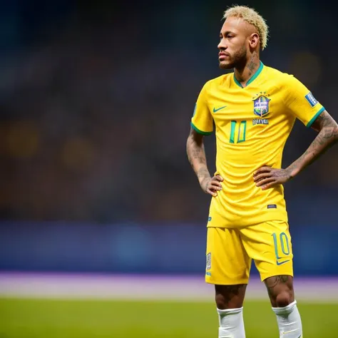 <lora:neymarjr:1> full body portrait of neymar standing with yellow soccer uniform looking to the viewer, Digital art, big depth of field, 8k, atmospheric 4k ultra detailed, cinematic , Sharp focus, Masterpiece, hyperrealistic, Vivid colors, modelshoot style, Intricate, High Detail, Sharp focus, dramatic, photorealistic painting art by midjourney and greg rutkowski