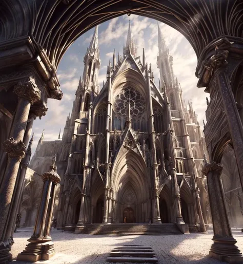(masterpiece:1.2), (best quality,:1.2), 8k, HDR, ultra detailed, ((photorealistic)), professional light, cinematic lighting, fashion photography, ambient lighting, atmospheric effects, <lora:detail_slider_v4:3>, the outside front with the main entrance of a cathedral, <lora:TemplesAndChurches-10:1>, epiCPhoto