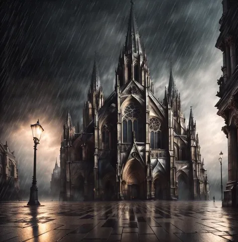 (masterpiece:1.2), (best quality,:1.2), 8k, HDR, ultra detailed, ((photorealistic)), professional light, cinematic lighting, fashion photography, ambient lighting, atmospheric effects, <lora:detail_slider_v4:3>, a gothic cathedral in the rain, dark skies, fog, temple, <lora:TemplesAndChurches-10:1>, epiCPhoto