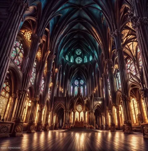 (masterpiece:1.2), (best quality,:1.2), 8k, HDR, ultra detailed, ((photorealistic)), professional light, cinematic lighting, fashion photography, ambient lighting, atmospheric effects, <lora:detail_slider_v4:3>, OverallDetail, the interior of a big gothic cathedral, dark!, godrays through one round colored stained glass windows, columns and a big altar, <lora:TemplesAndChurches-10:1>, epiCPhoto
