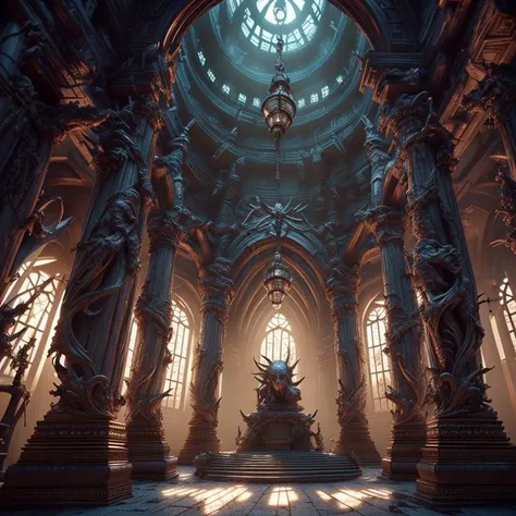 (masterpiece:1.2), (best quality,:1.2), 8k, HDR, ultra detailed, ((photorealistic)), professional light, cinematic lighting, fashion photography, ambient lighting, atmospheric effects, <lora:detail_slider_v4:3>, OverallDetail, the interior of a dark and sinister gothic temple of an evil goddess, statues of monsters, <lora:TemplesAndChurches-10:1>, epiCPhoto