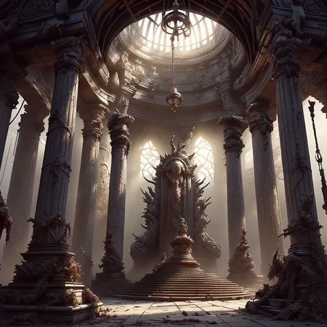 (masterpiece:1.2), (best quality,:1.2), 8k, HDR, ultra detailed, ((photorealistic)), professional light, cinematic lighting, fashion photography, ambient lighting, atmospheric effects, <lora:detail_slider_v4:3>, OverallDetail, the interior of a dark and sinister gothic temple of an evil goddess, statues of monsters, a big dark altar with a sacrifice, <lora:TemplesAndChurches-10:1>, epiCPhoto