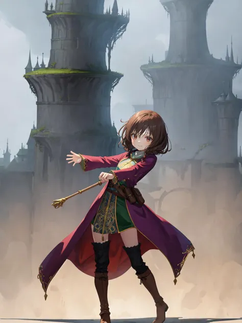 best quality, amazing intricate, cute girl, (round eyes:1.3), dark brown eyes, happy, medium breast, 
(closed mouth and smile:1.2), dark brown hair, twin braids, 
looking at viewer, 
from side
full body, stretching, (fantasy folk costume:1.6), 
in a penthouse apartment