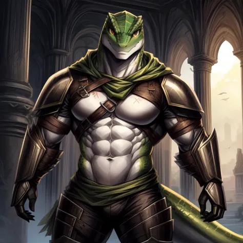 ((((white, brown, green, ), lizard), muscular, abs, armor, powerful warrior in the Overlord's army, handsome and dashing face, dark armor, detailed background, ):1.5),
((in the style of and art by    So-Bin, )), 
((in the style of the anime Overlord, ))
chiaroscuro, anime screenshot, deep metallic colors, vivid colors, <lora:crusch-v1:0.4> crusch, <lora:waterVFX:0.35>  <lora:more_details:0.5>  <lora:zaryusu_shasha_v1_ep12:0.4> zaryusu shasha,