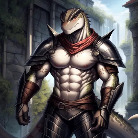 ((((white, ), lizard), muscular, abs, armor, powerful warrior in the Overlord's army, handsome and dashing face, dark armor, detailed background, ):1.5),
((in the style of and art by    So-Bin, )), 
((in the style of the anime Overlord, ))
chiaroscuro, anime screenshot, deep metallic colors, vivid colors, <lora:crusch-v1:0.4> crusch, <lora:waterVFX:0.35>  <lora:more_details:0.5>  <lora:zaryusu_shasha_v1_ep12:0.4> zaryusu shasha,