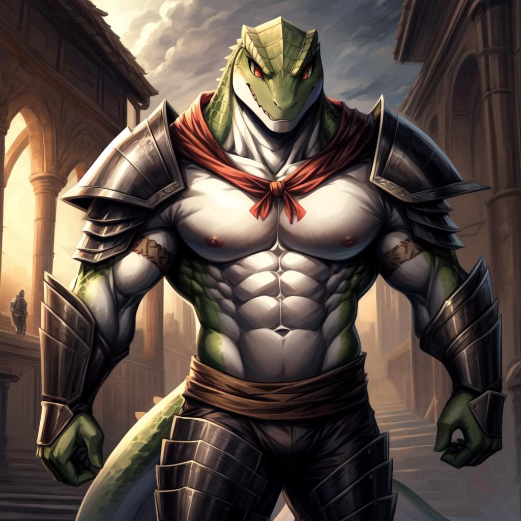 ((((white, brown, green, ), lizard), muscular, abs, armor, powerful warrior in the Overlord's army, handsome and dashing face, dark armor, detailed background, ):1.5),
((in the style of and art by So-Bin, )),
((in the style of the anime Overlord, ))
chiaroscuro, anime screenshot, deep metallic colors, vivid colors, <lora:crusch-v1:0.4> crusch, <lora:waterVFX:0.35> <lora:more_details:0.5> <lora:zaryusu_shasha_v1_ep12:0.4> zaryusu shasha,