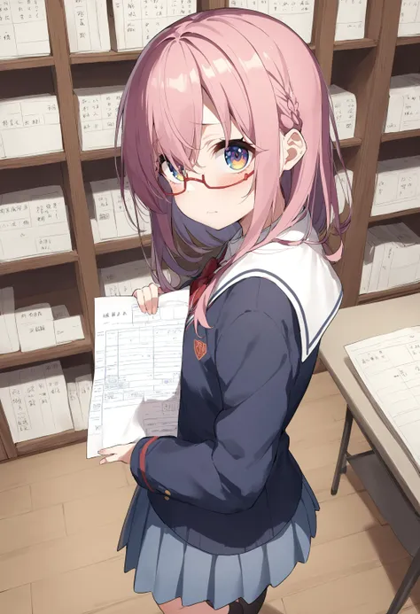 1girl,sincos, ningen mame, toosaka asagi,solo,medium breasts,school uniform,
marriage certificate,<lora:marriagecertificate_XL_v1:0.9>
from above, wide shot, looking back, pink hair, orange eyes,anguish, library, closed mouth, bob cut hair,,
best quality, very aesthetic, absurdres