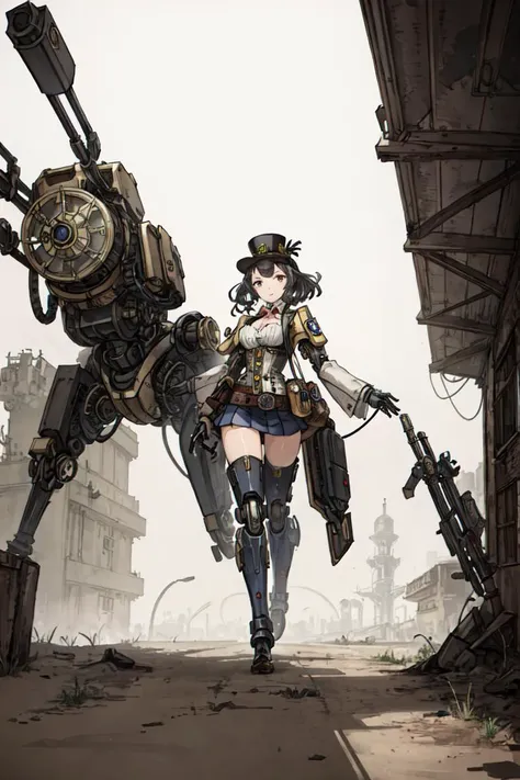 ((best quality, high_resolution, distinct_image)), girl, mecha,action,detailed background,steampunk,