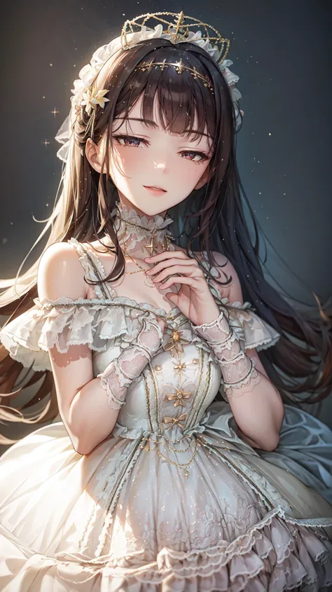 masterpiece, best quality, ultra-detailed, glistening shiny, glowing light, ray tracing, HDR, deph of field, (perfect face, detailed face, detailed eyes,perfect hands,perfect fingers), 8k,HD,ultra realistic face,ray tracing,perfect lighting,best quality, ultra-detailed,
kotoha tanaka, long hair, smile, hairband, dygj \(manaka nemu\), white dress, from below,
<lora:kotoha_tanaka_v1:0.7> <lora:sensualface_type1:1> <lora:Dress No.6 V3 dygj:1>