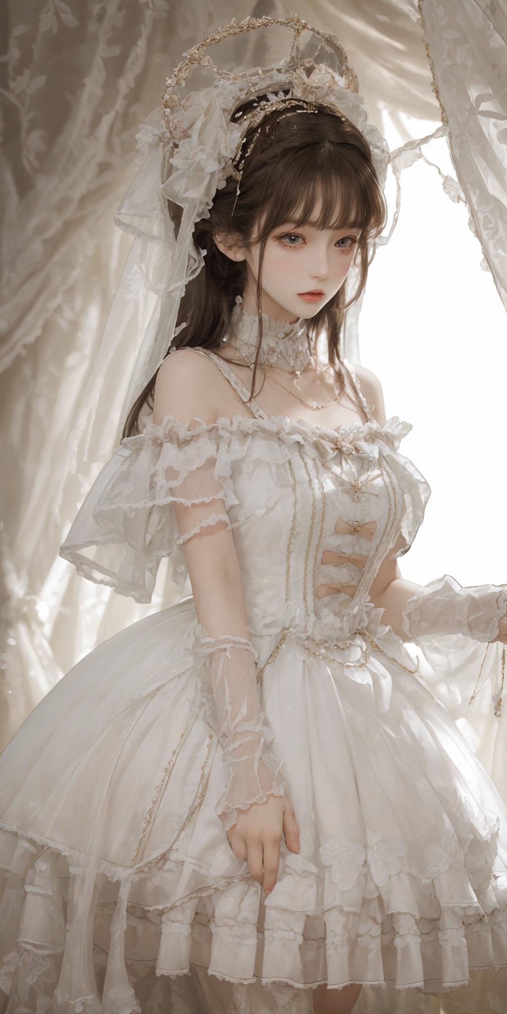 A close up of a woman in a white dress and veil - SeaArt AI