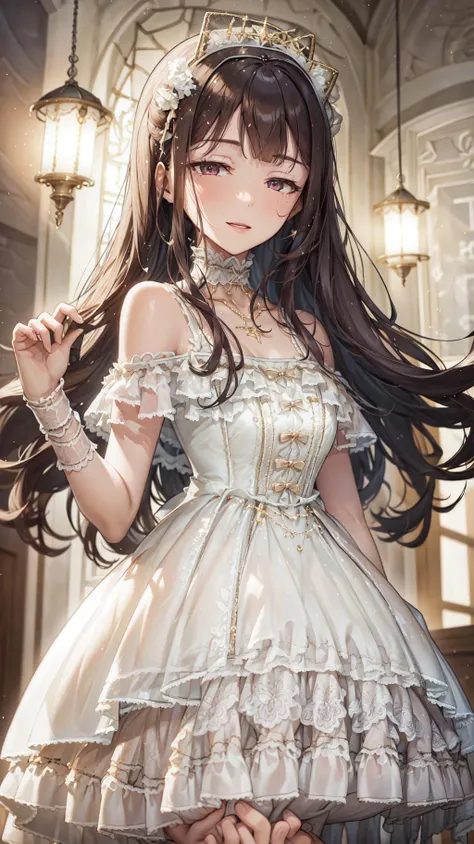 masterpiece, best quality, ultra-detailed, glistening shiny, glowing light, ray tracing, HDR, deph of field, (perfect face, detailed face, detailed eyes,perfect hands,perfect fingers), 8k,HD,ultra realistic face,ray tracing,perfect lighting,best quality, ultra-detailed,
kotoha tanaka, long hair, smile, hairband, dygj \(manaka nemu\), white dress, from below,
<lora:kotoha_tanaka_v1:0.7> <lora:sensualface_type1:1> <lora:Dress No.6 V3 dygj:1>