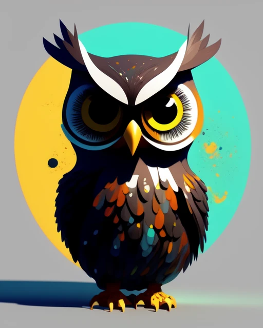 Owl 3d render Pixar stylemodel made of Hiroaki Takahashi art ultra perfect composition 3d liquid detailing fluid acrylic by Greg Tocchini, James Gilleard, Joe Fenton Kaethe, Butcher Bosch, Dan Mumford, Kandinsky art style [collage] [splatter] [streak] [crop] [cut]