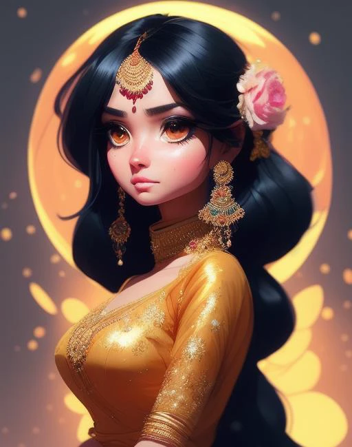 full portrait of beautiful woman in indian dress with golden eyes, soft smile, black hair looking into the camera, perfect eyes, perfect round ruby placed perfectly between eyebrows, magic from planet in the background 3d render Pixar stylemodel made of Hiroaki Takahashi art ultra perfect composition 3d liquid detailing fluid acrylic by Greg Tocchini, James Gilleard, Joe Fenton Kaethe, Butcher Bosch, Dan Mumford, Kandinsky art style [collage] [splatter] [streak] [crop] [cut]