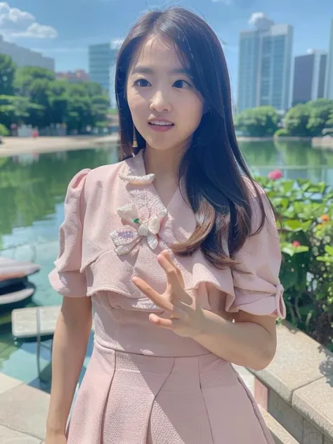 Photo of PBYoung wearing a pink flower dress flower park background, <lora:PBYoung:1>, (8k, RAW photo, best quality, masterpiece:1.2), (realistic, photo-realistic:1.37), best quality, ultra high res, photon mapping, radiosity, physically-based rendering, (masterpiece), (best quality), (ultra high res:1.2),(photorealistic:1.4), 1girl,extremely detailed face,posing, ((looking at viewer)),beautiful detailed eyes