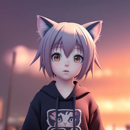 tiny cat girl kid, anime. award winning anime ,8k,hdr