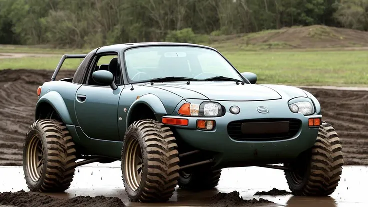 lifted mazda miata , play in the mud, tracktor tires