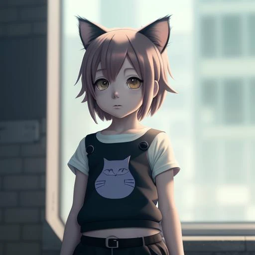 tiny cat girl kid, anime. award winning anime ,8k,hdr