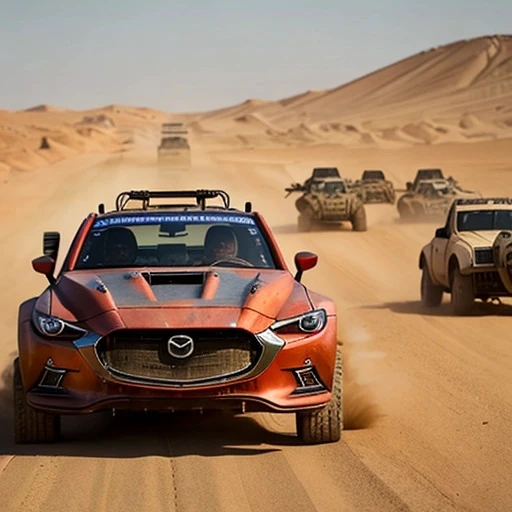 <photo (MAD MAX fury road style) mazda 6 (2018)>, with big off-road tires,