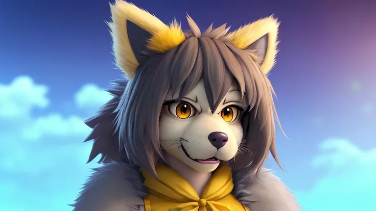 young  (furry)in full Fursuit, fursuit head, realfur,4k,8k, no humans, open mouthbara salomeza, simple background, solo, touhou, yellow eyes, zzz zerossi fukun, zeta fish